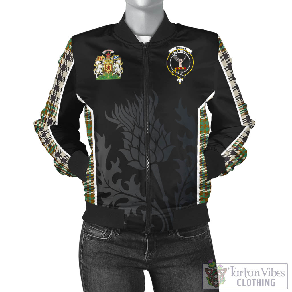 Tartan Vibes Clothing Burns Check Tartan Bomber Jacket with Family Crest and Scottish Thistle Vibes Sport Style