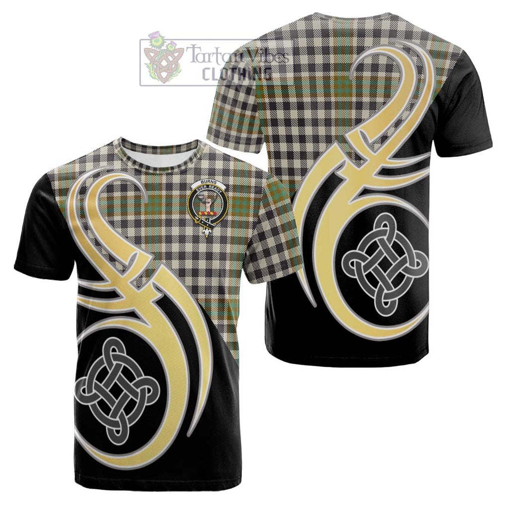 Tartan Vibes Clothing Burns Check Tartan Cotton T-shirt with Family Crest and Celtic Symbol Style