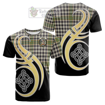 Burns Check Tartan Cotton T-shirt with Family Crest and Celtic Symbol Style