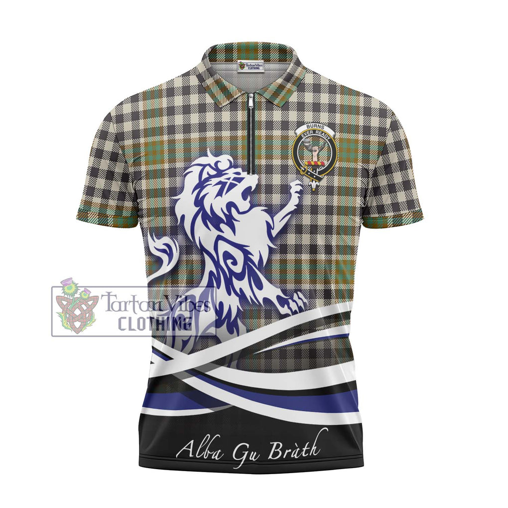 Burns Check Tartan Zipper Polo Shirt with Alba Gu Brath Regal Lion Emblem - Tartanvibesclothing Shop