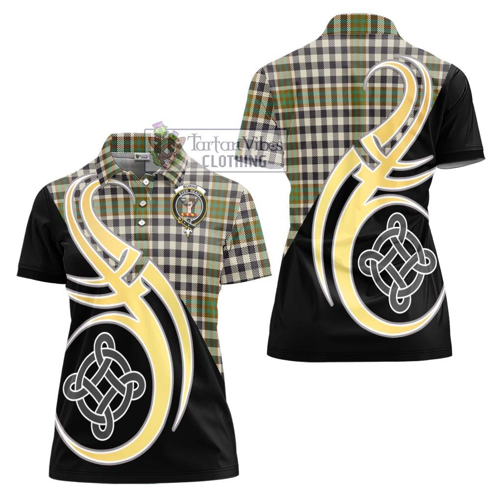 Burns Check Tartan Women's Polo Shirt with Family Crest and Celtic Symbol Style - Tartan Vibes Clothing