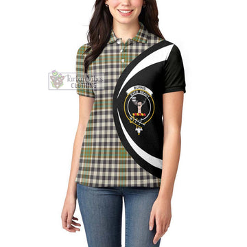 Burns Check Tartan Women's Polo Shirt with Family Crest Circle Style