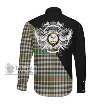 Burns Check Tartan Long Sleeve Button Shirt with Family Crest and Military Logo Style