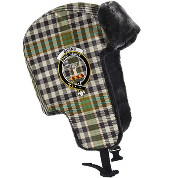 Burns Check Tartan Winter Trapper Hat with Family Crest