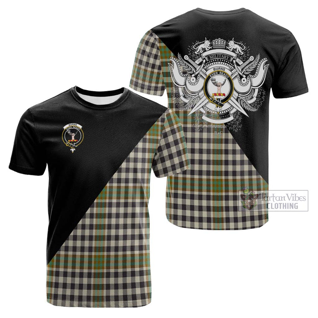 Tartan Vibes Clothing Burns Check Tartan Cotton T-shirt with Family Crest and Military Logo Style