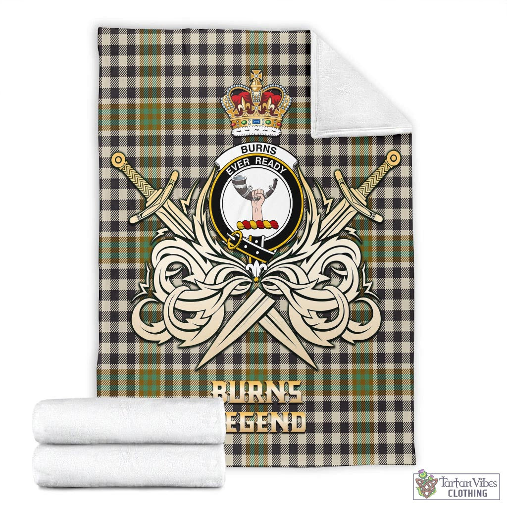 Tartan Vibes Clothing Burns Check Tartan Blanket with Clan Crest and the Golden Sword of Courageous Legacy