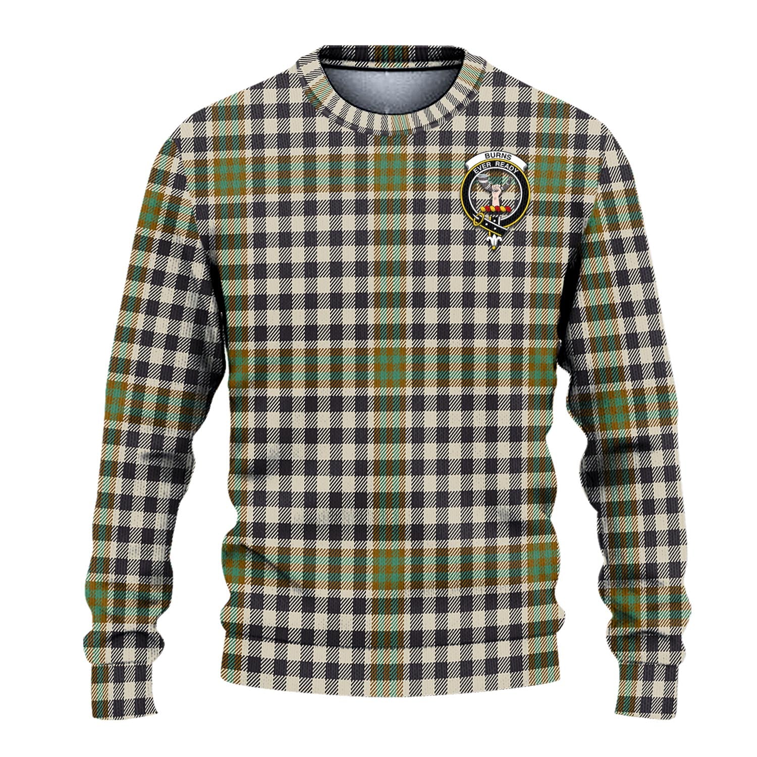 Burns Check Tartan Knitted Sweater with Family Crest - Tartanvibesclothing
