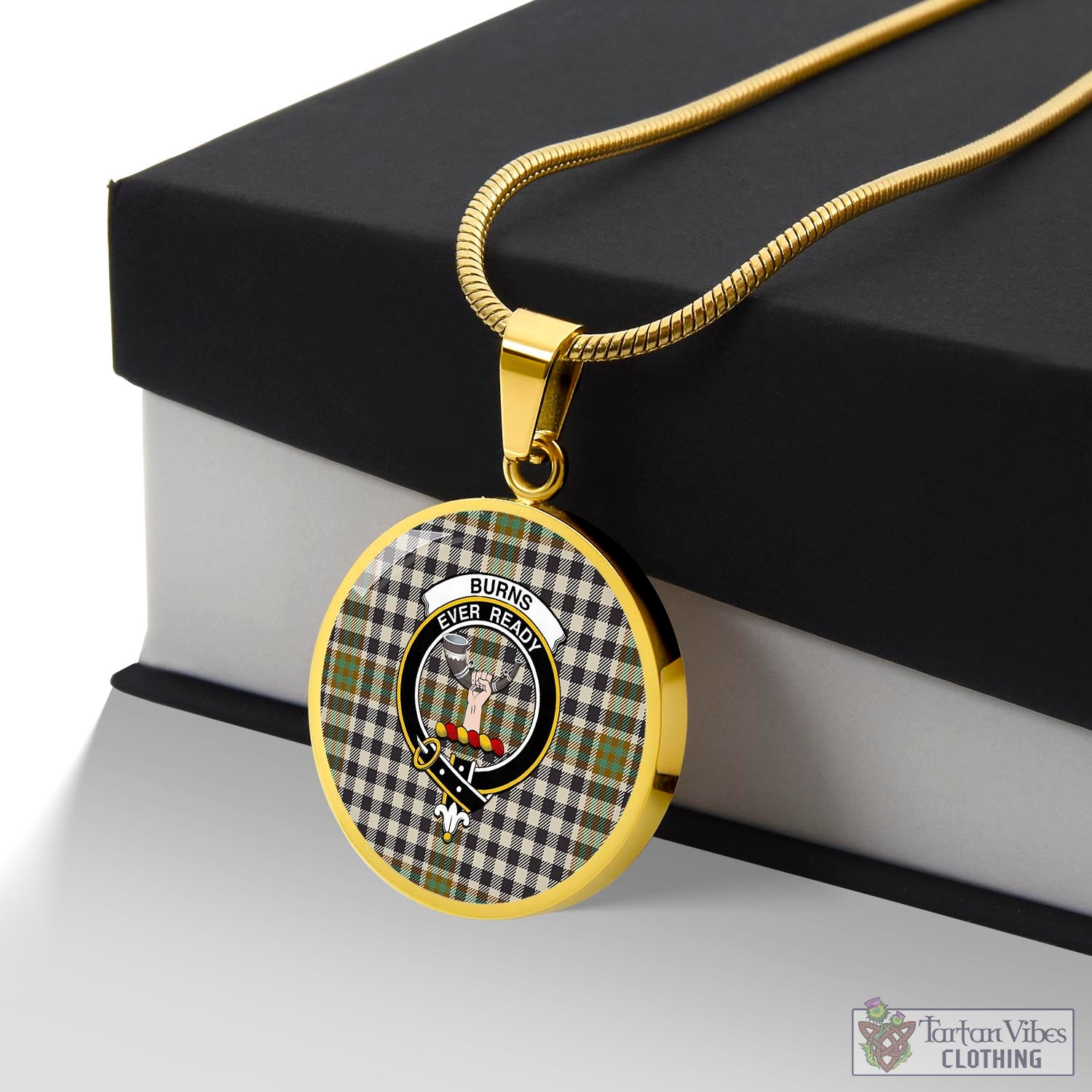 Tartan Vibes Clothing Burns Check Tartan Circle Necklace with Family Crest