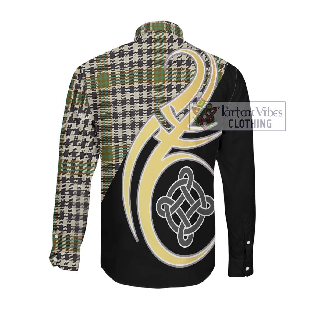 Burns Check Tartan Long Sleeve Button Shirt with Family Crest and Celtic Symbol Style Men's Shirt - Tartan Vibes Clothing