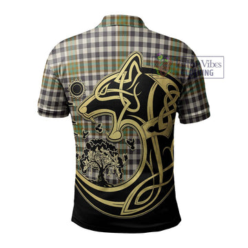 Burns Check Tartan Polo Shirt with Family Crest Celtic Wolf Style