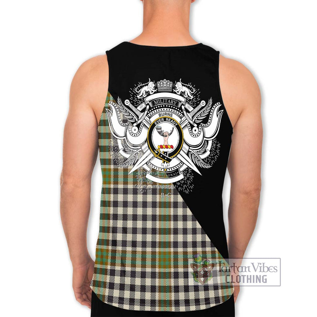 Burns Check Tartan Men's Tank Top with Family Crest and Military Logo Style - Tartanvibesclothing Shop