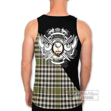 Burns Check Tartan Men's Tank Top with Family Crest and Military Logo Style