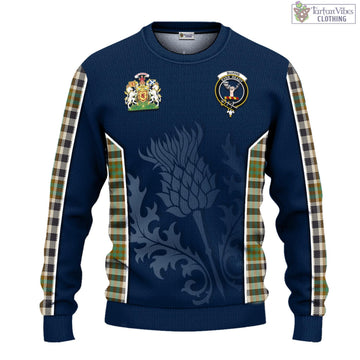 Burns Check Tartan Knitted Sweatshirt with Family Crest and Scottish Thistle Vibes Sport Style