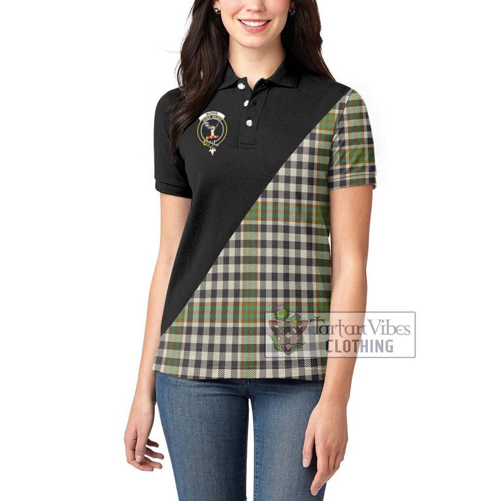 Burns Check Tartan Women's Polo Shirt with Family Crest and Military Logo Style - Tartanvibesclothing Shop