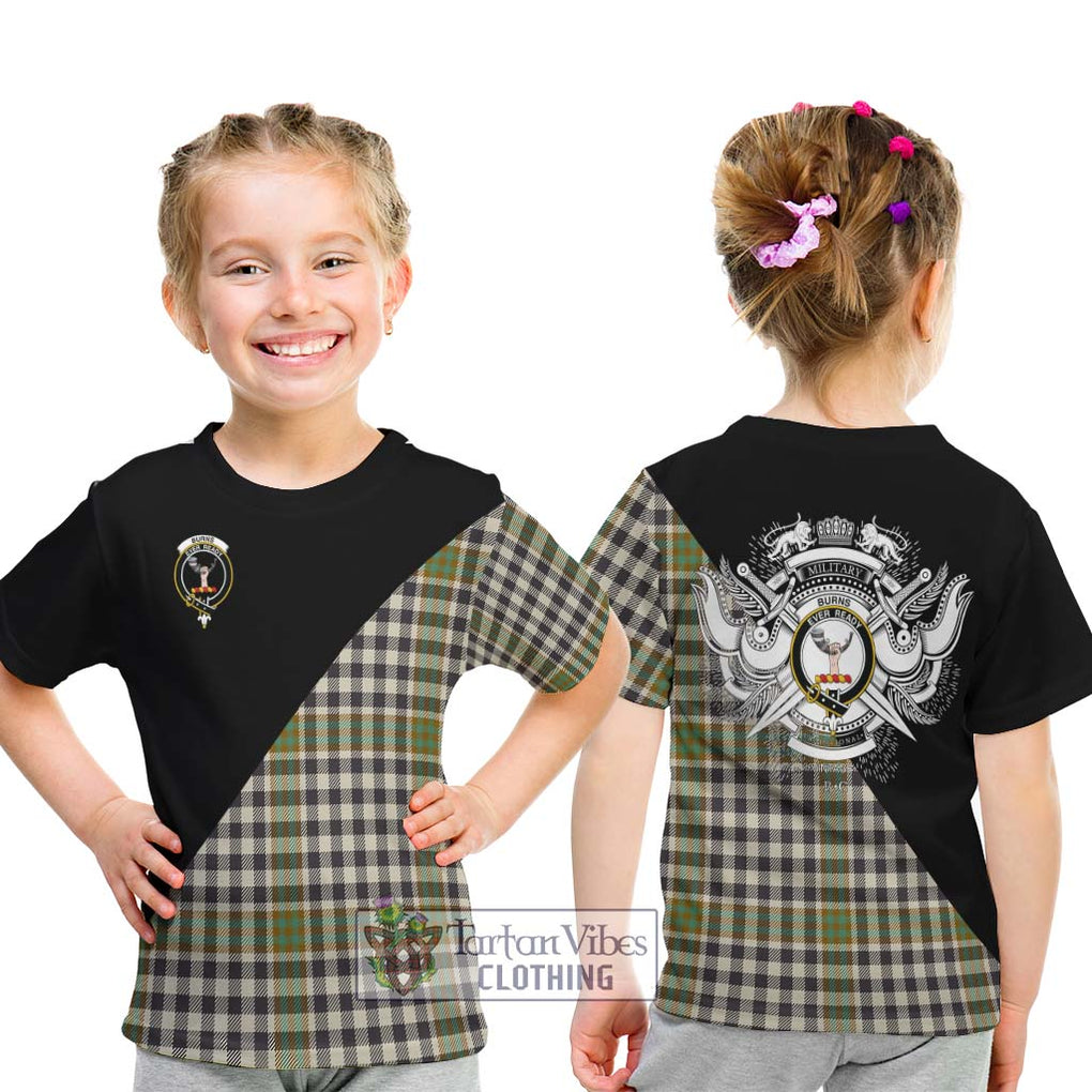 Burns Check Tartan Kid T-Shirt with Family Crest and Military Logo Style - Tartanvibesclothing Shop