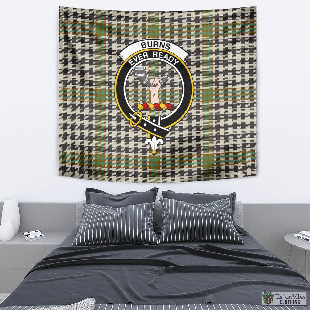 Tartan Vibes Clothing Burns Check Tartan Tapestry Wall Hanging and Home Decor for Room with Family Crest