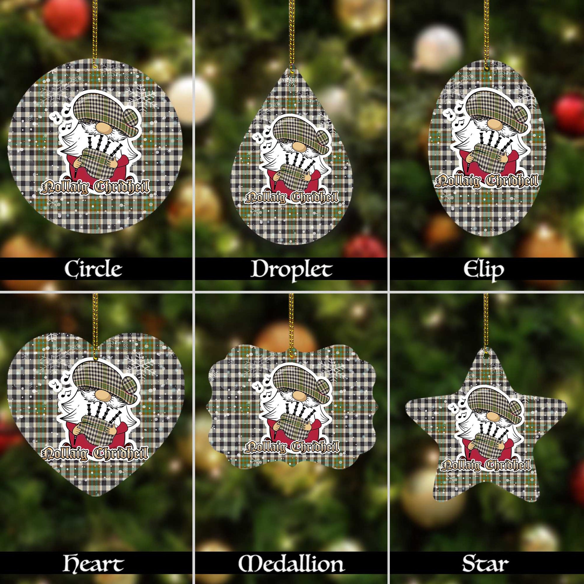 Burns Check Tartan Christmas Ornaments with Scottish Gnome Playing Bagpipes Alumium - Tartanvibesclothing