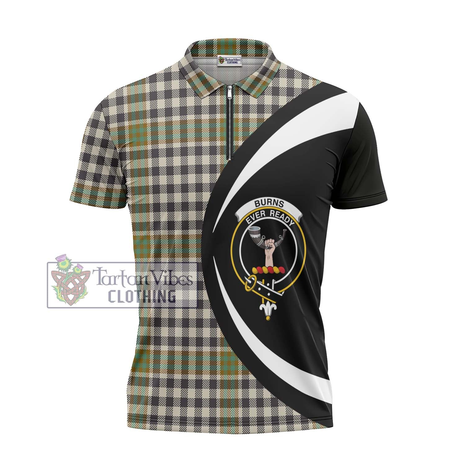 Tartan Vibes Clothing Burns Check Tartan Zipper Polo Shirt with Family Crest Circle Style