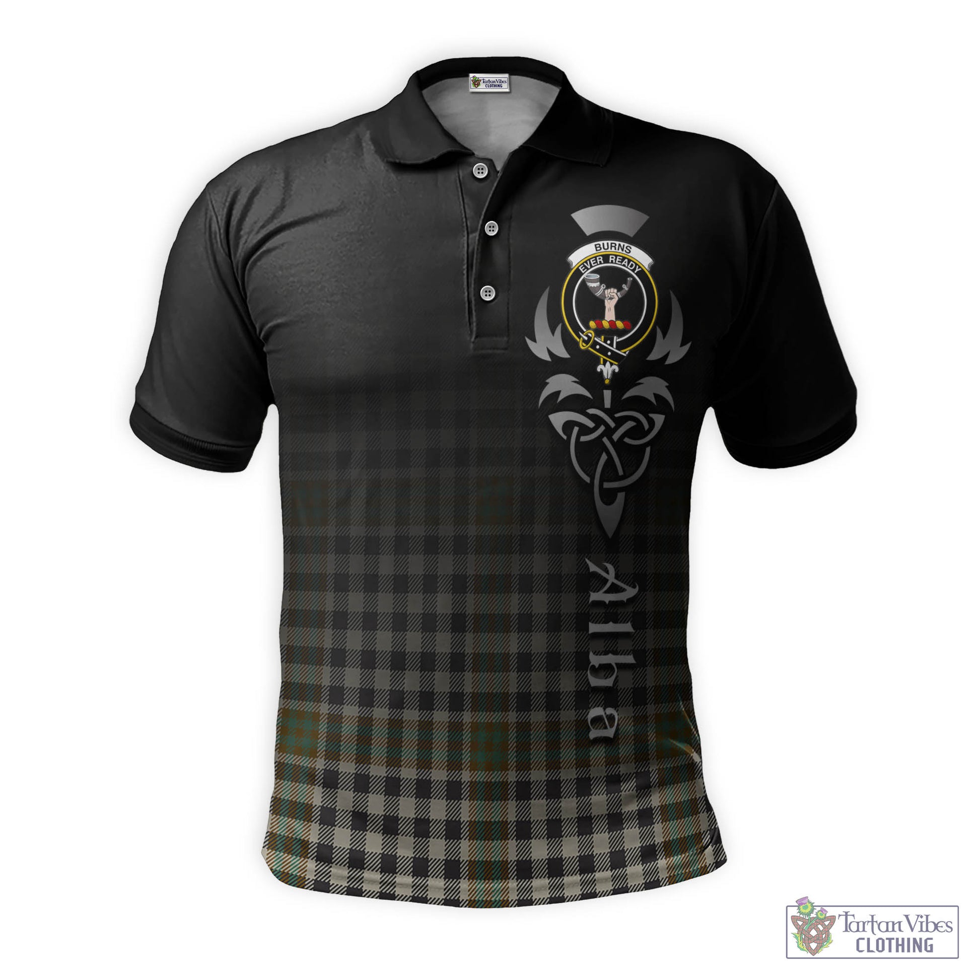 Tartan Vibes Clothing Burns Check Tartan Polo Shirt Featuring Alba Gu Brath Family Crest Celtic Inspired