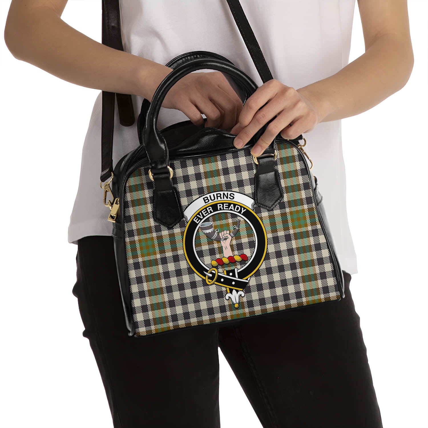 Burns Check Tartan Shoulder Handbags with Family Crest - Tartanvibesclothing