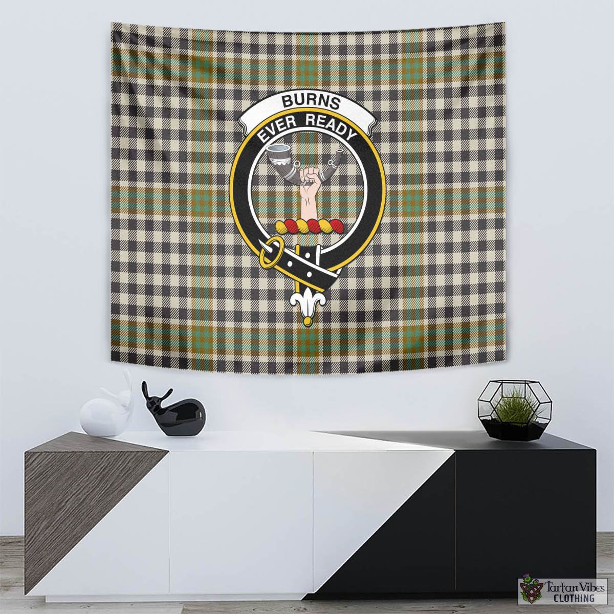 Tartan Vibes Clothing Burns Check Tartan Tapestry Wall Hanging and Home Decor for Room with Family Crest