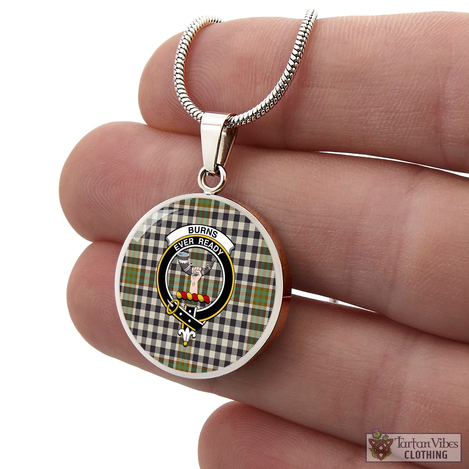 Tartan Vibes Clothing Burns Check Tartan Circle Necklace with Family Crest