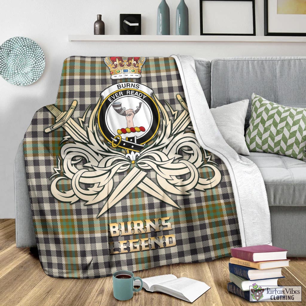 Tartan Vibes Clothing Burns Check Tartan Blanket with Clan Crest and the Golden Sword of Courageous Legacy