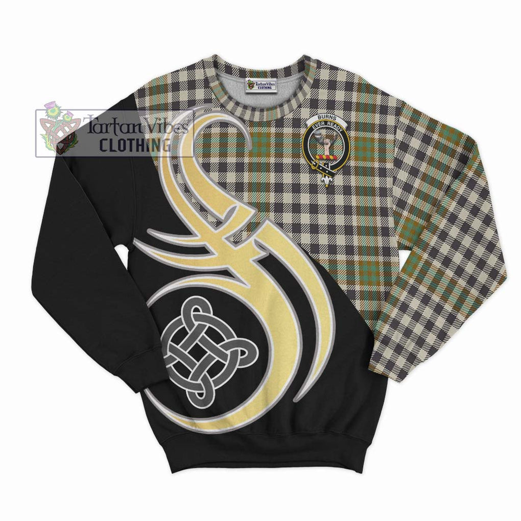 Burns Check Tartan Sweatshirt with Family Crest and Celtic Symbol Style - Tartan Vibes Clothing