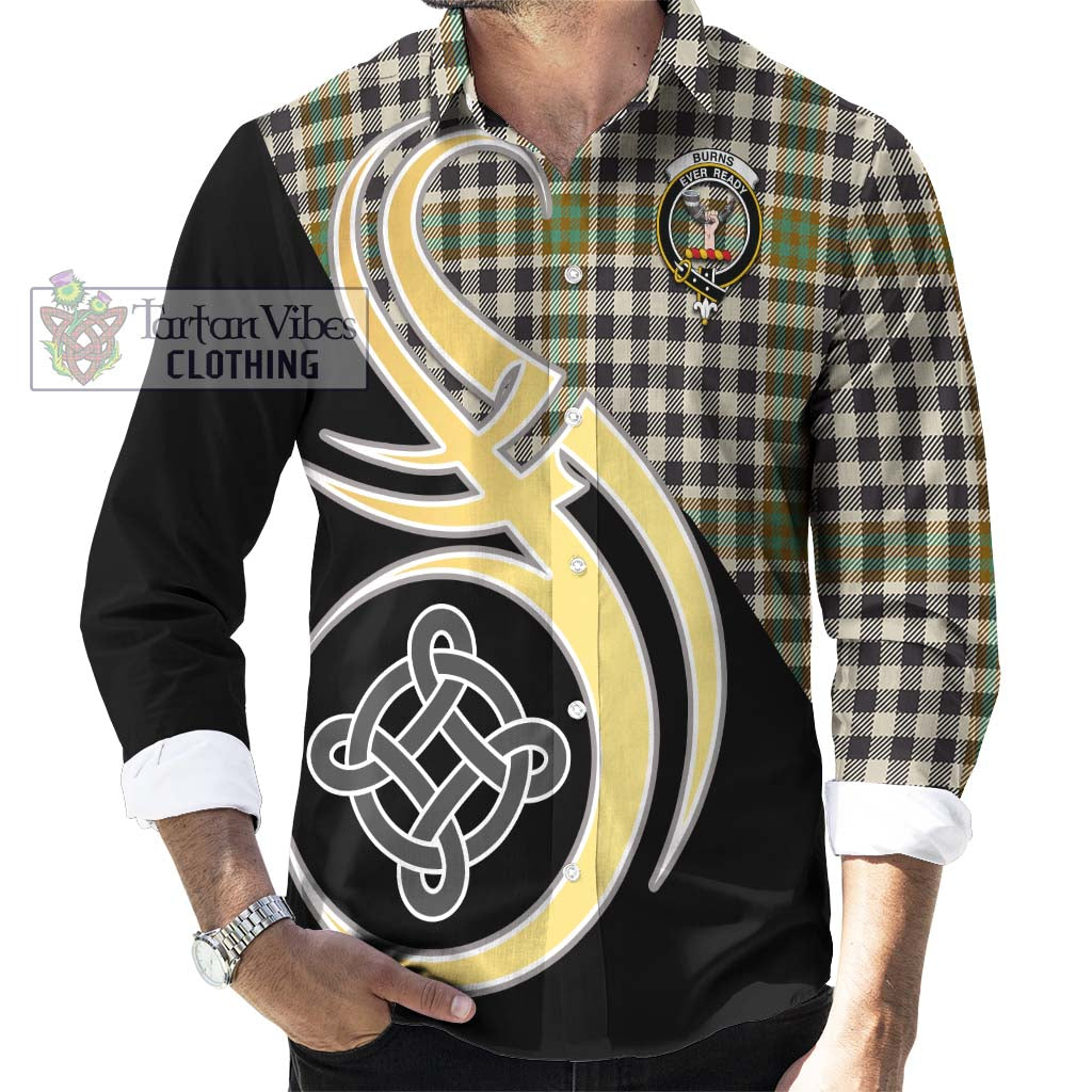 Burns Check Tartan Long Sleeve Button Shirt with Family Crest and Celtic Symbol Style - Tartan Vibes Clothing