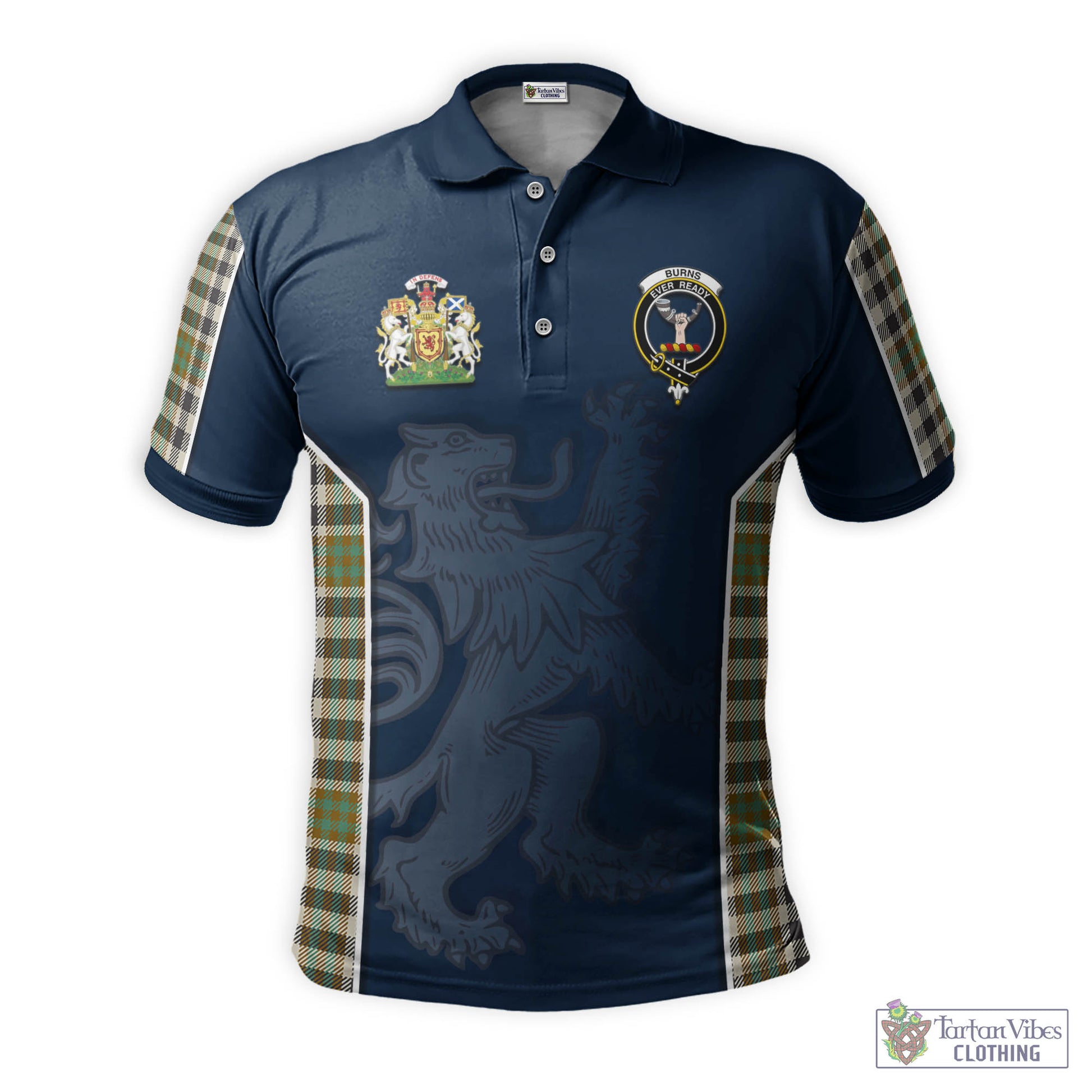 Tartan Vibes Clothing Burns Check Tartan Men's Polo Shirt with Family Crest and Lion Rampant Vibes Sport Style