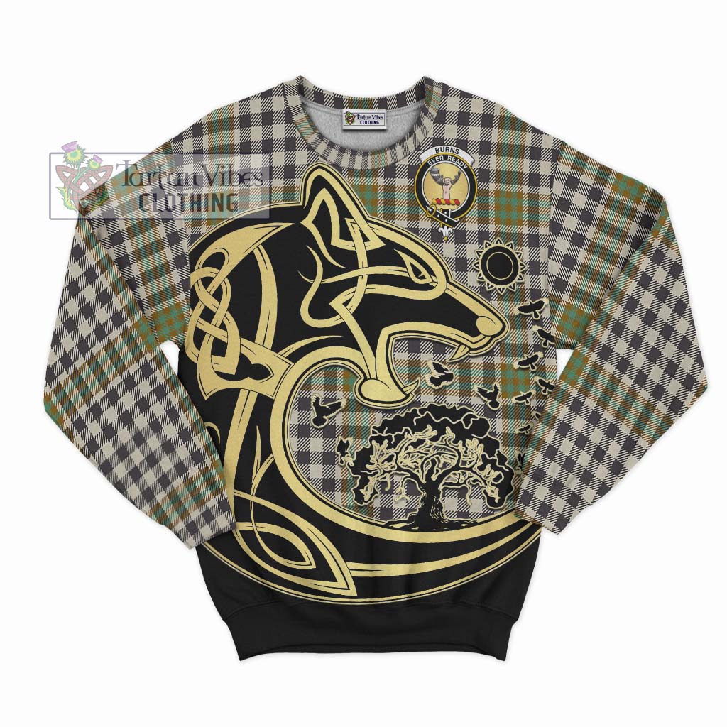 Tartan Vibes Clothing Burns Check Tartan Sweatshirt with Family Crest Celtic Wolf Style