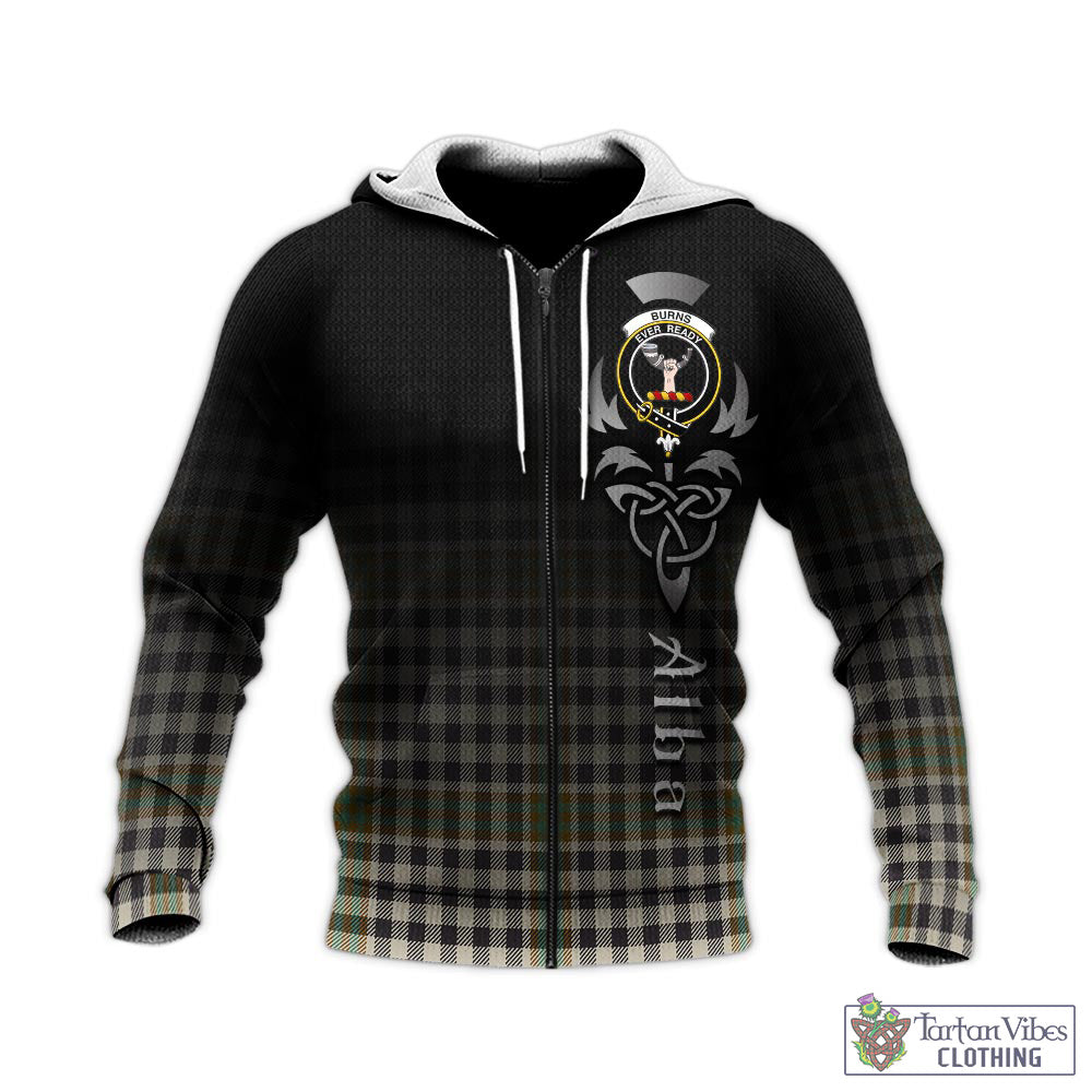 Tartan Vibes Clothing Burns Check Tartan Knitted Hoodie Featuring Alba Gu Brath Family Crest Celtic Inspired