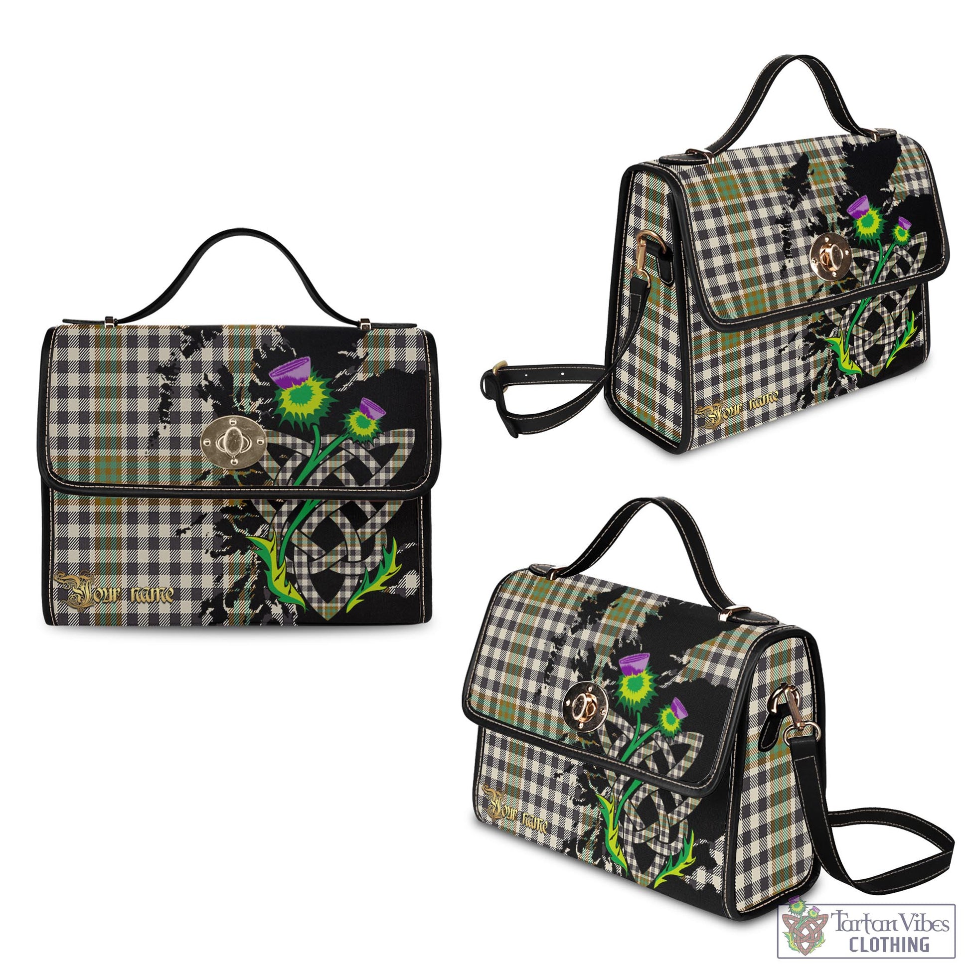 Tartan Vibes Clothing Burns Check Tartan Waterproof Canvas Bag with Scotland Map and Thistle Celtic Accents