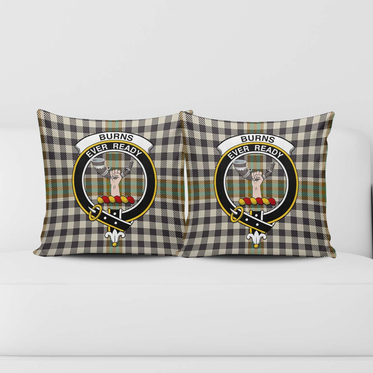 Burns Check Tartan Pillow Cover with Family Crest - Tartanvibesclothing
