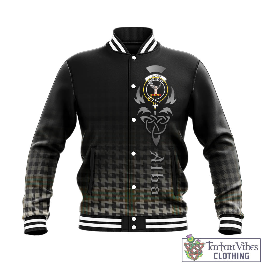 Tartan Vibes Clothing Burns Check Tartan Baseball Jacket Featuring Alba Gu Brath Family Crest Celtic Inspired