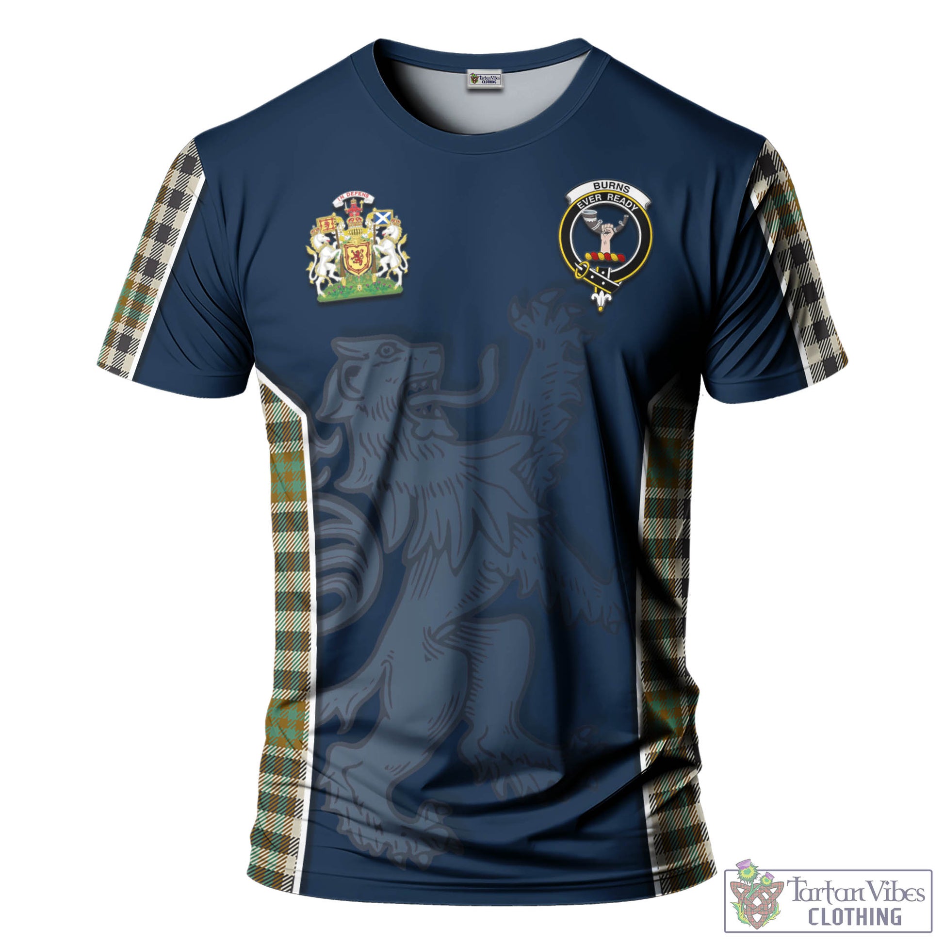 Tartan Vibes Clothing Burns Check Tartan T-Shirt with Family Crest and Lion Rampant Vibes Sport Style