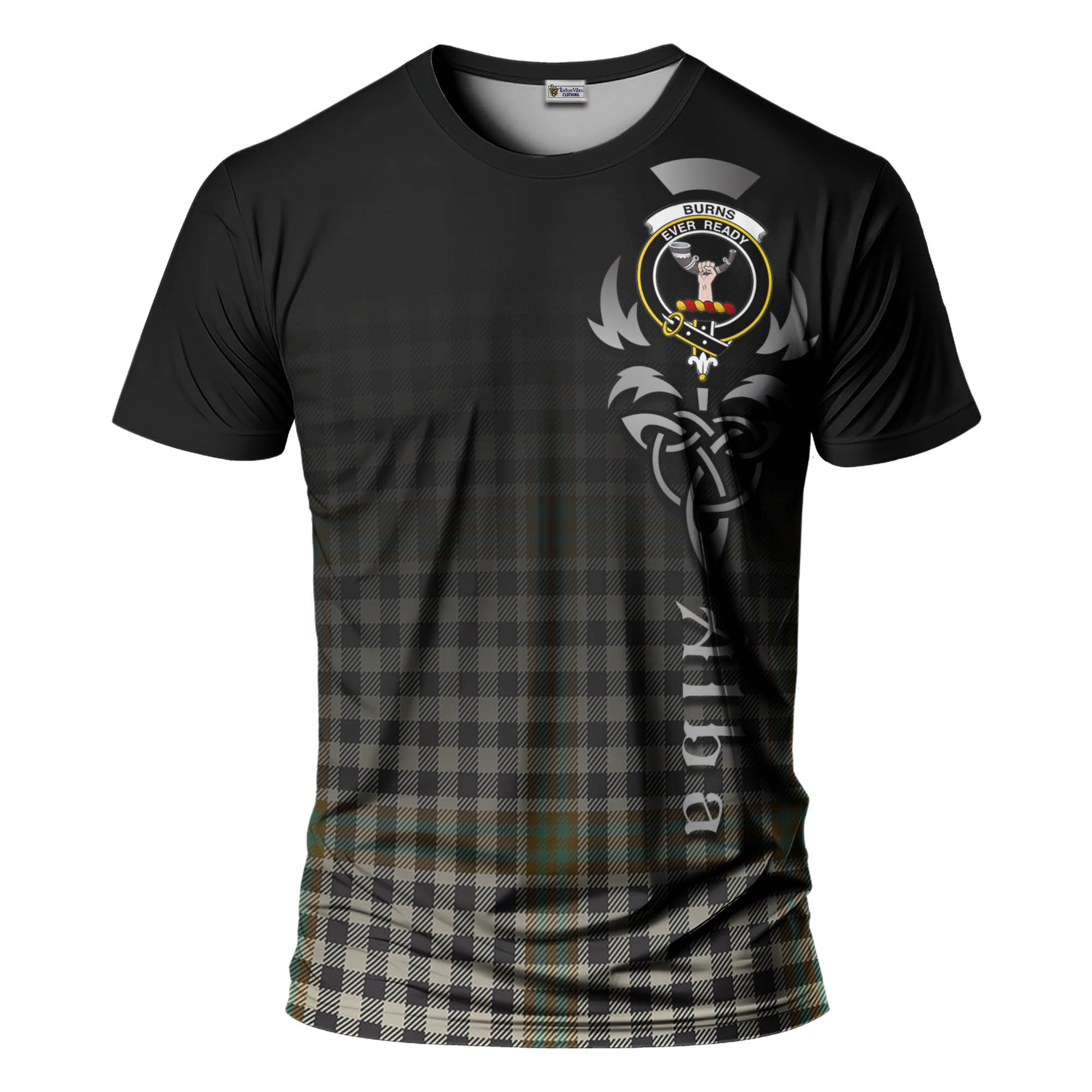 Tartan Vibes Clothing Burns Check Tartan T-Shirt Featuring Alba Gu Brath Family Crest Celtic Inspired