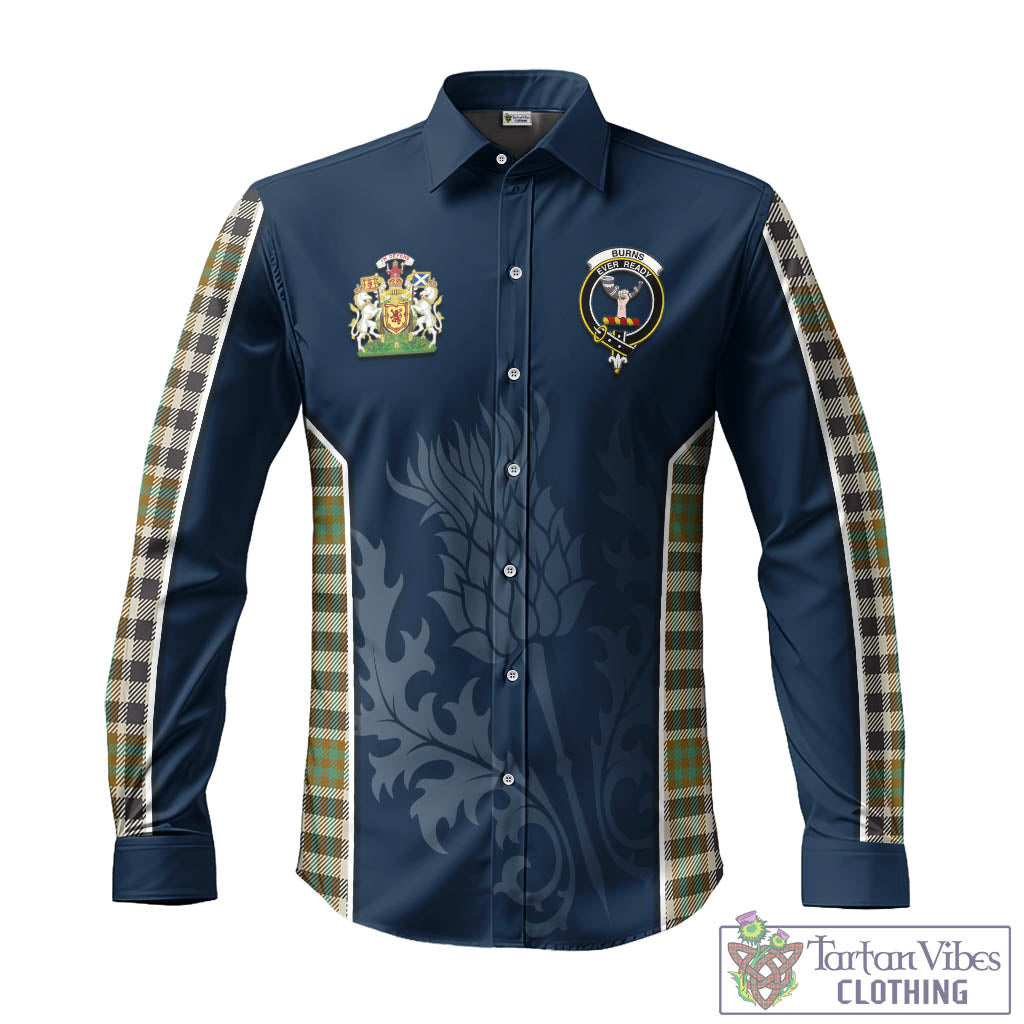 Tartan Vibes Clothing Burns Check Tartan Long Sleeve Button Up Shirt with Family Crest and Scottish Thistle Vibes Sport Style