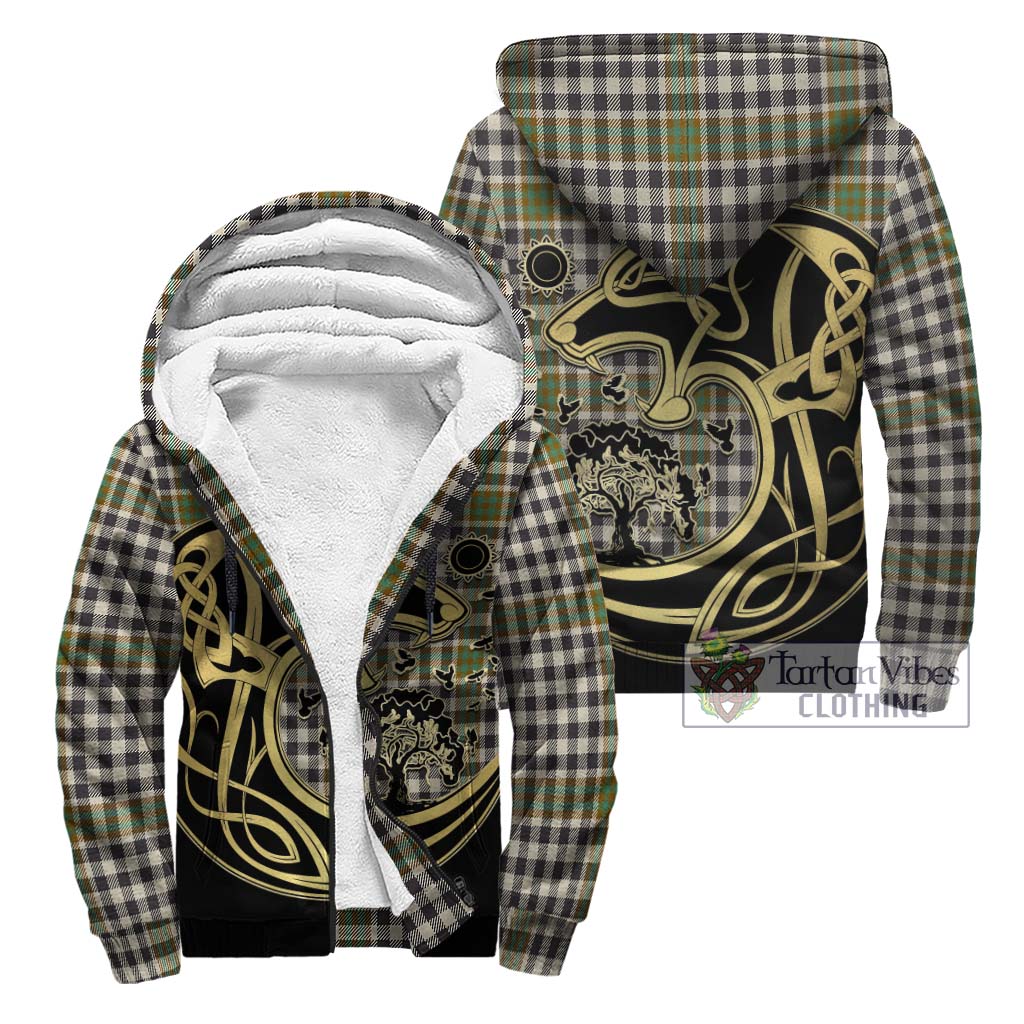 Tartan Vibes Clothing Burns Check Tartan Sherpa Hoodie with Family Crest Celtic Wolf Style