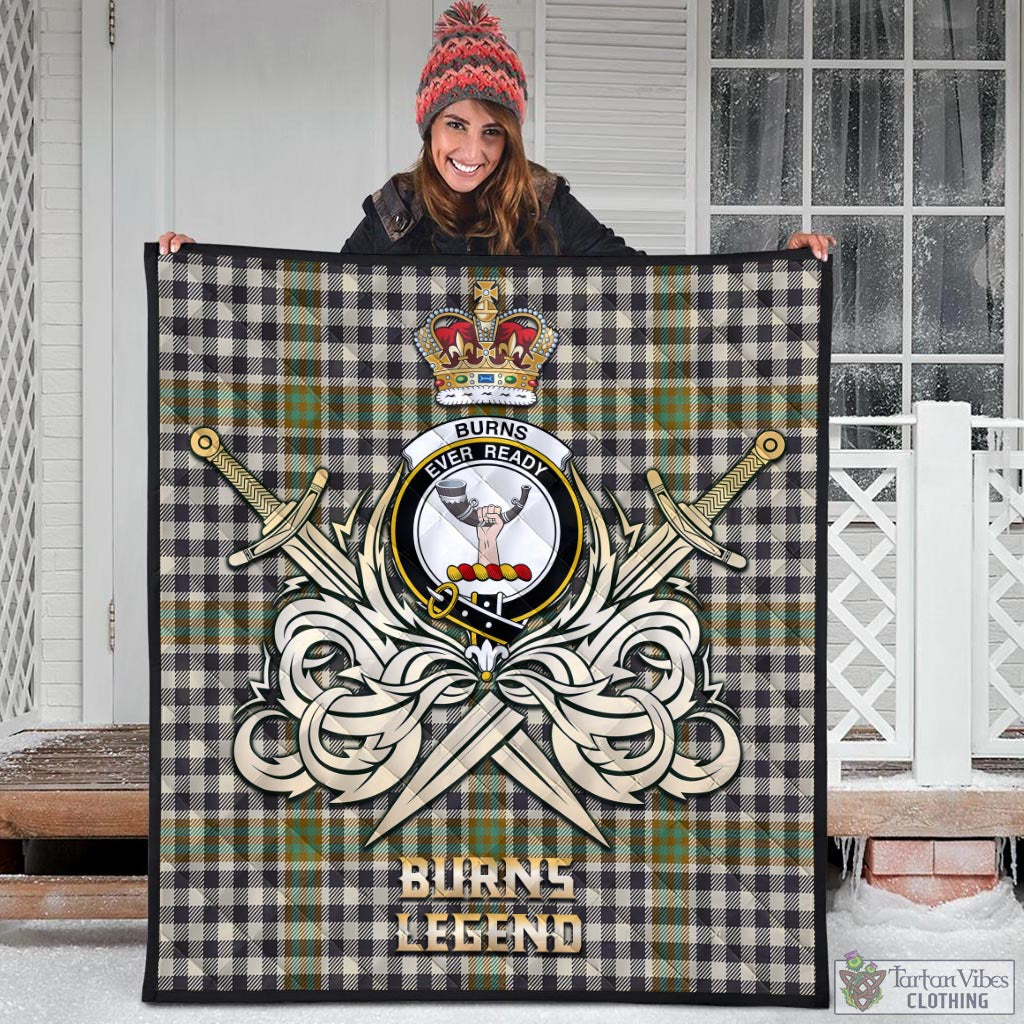 Tartan Vibes Clothing Burns Check Tartan Quilt with Clan Crest and the Golden Sword of Courageous Legacy