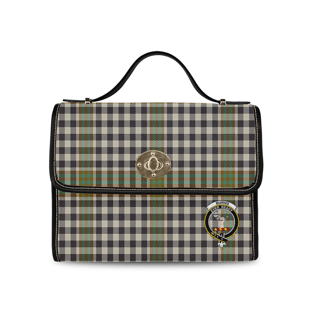 Burns Check Tartan Leather Strap Waterproof Canvas Bag with Family Crest