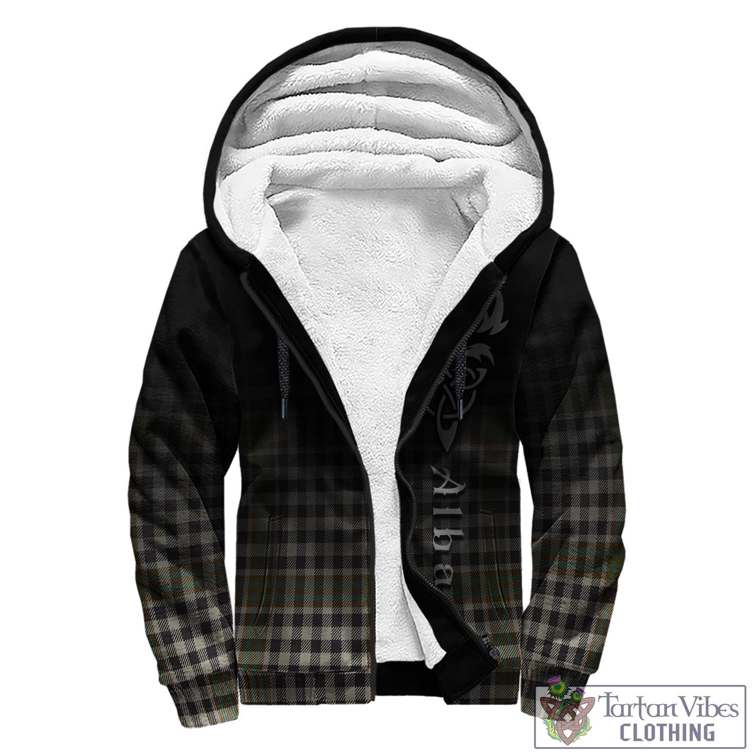 Tartan Vibes Clothing Burns Check Tartan Sherpa Hoodie Featuring Alba Gu Brath Family Crest Celtic Inspired