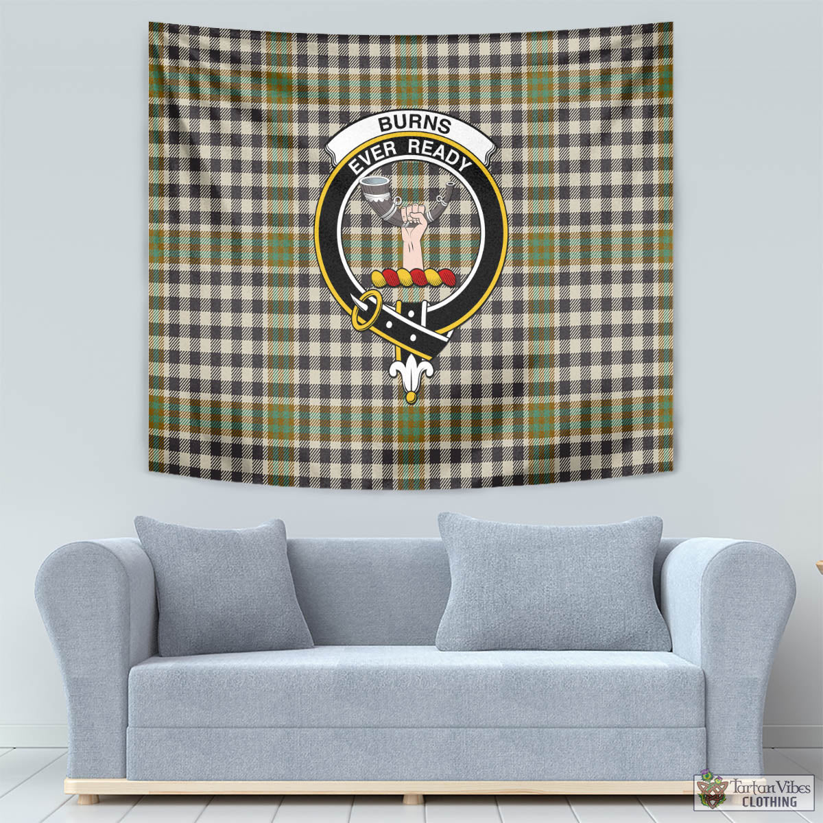 Tartan Vibes Clothing Burns Check Tartan Tapestry Wall Hanging and Home Decor for Room with Family Crest