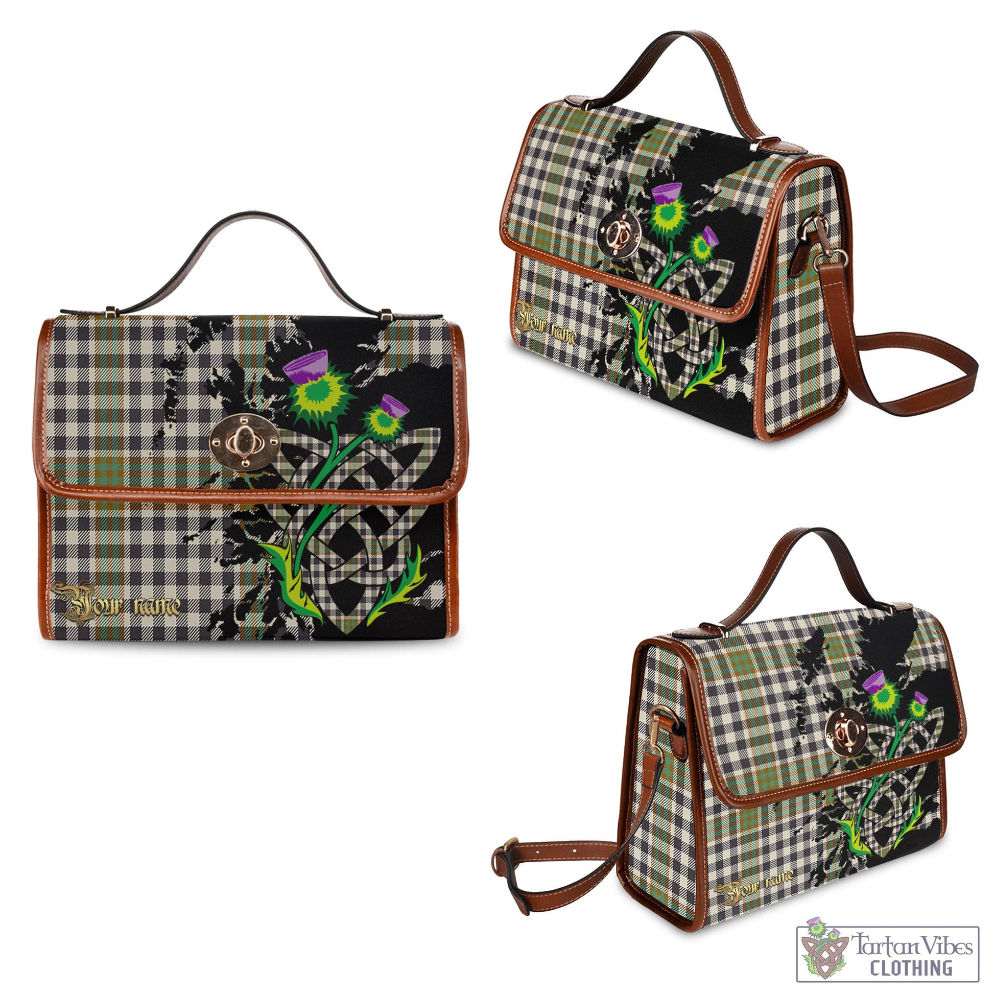 Tartan Vibes Clothing Burns Check Tartan Waterproof Canvas Bag with Scotland Map and Thistle Celtic Accents