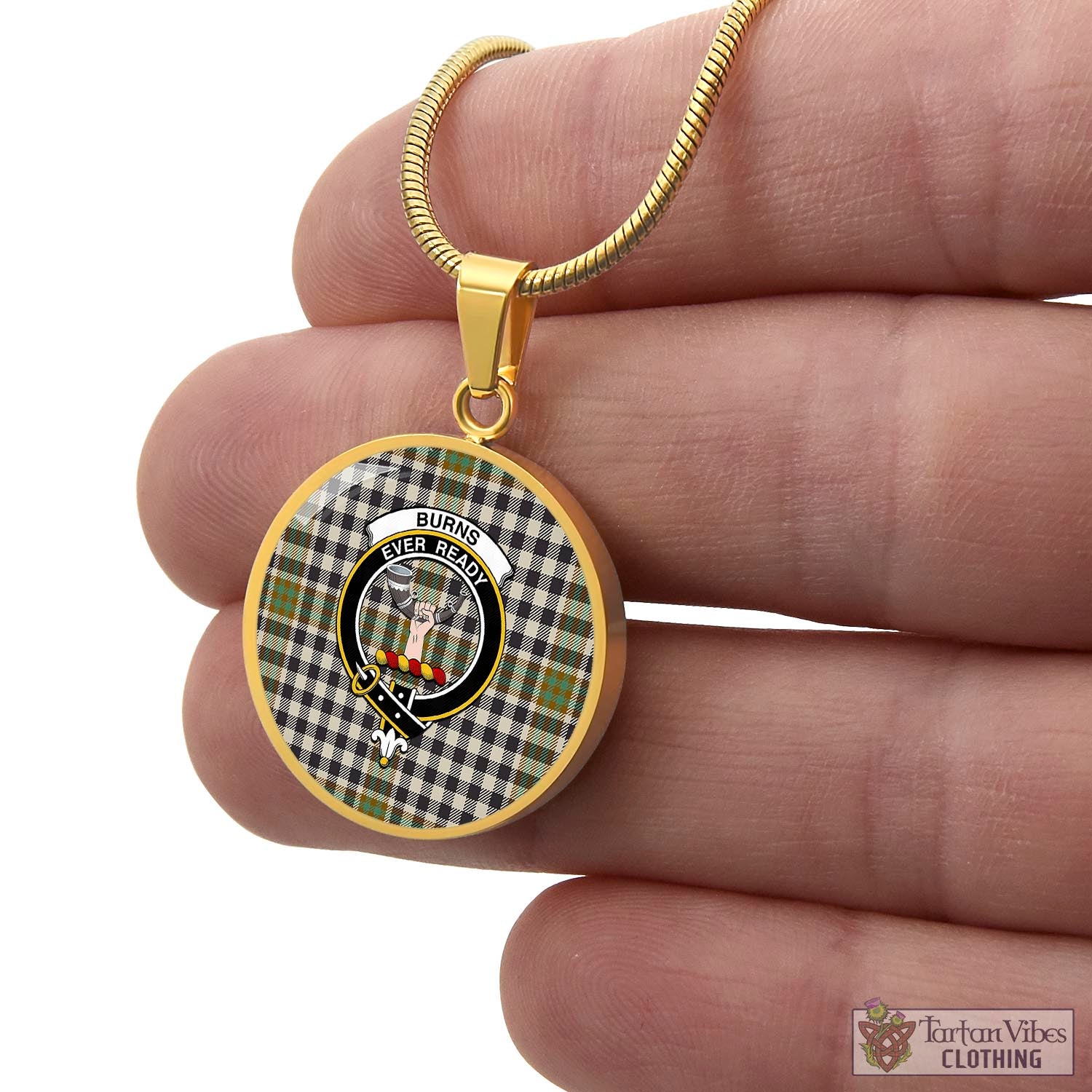 Tartan Vibes Clothing Burns Check Tartan Circle Necklace with Family Crest