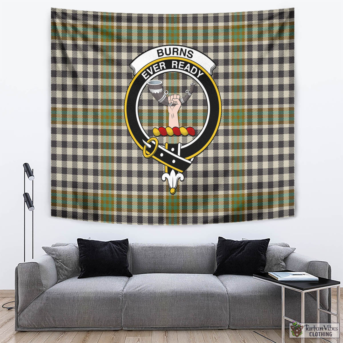 Tartan Vibes Clothing Burns Check Tartan Tapestry Wall Hanging and Home Decor for Room with Family Crest