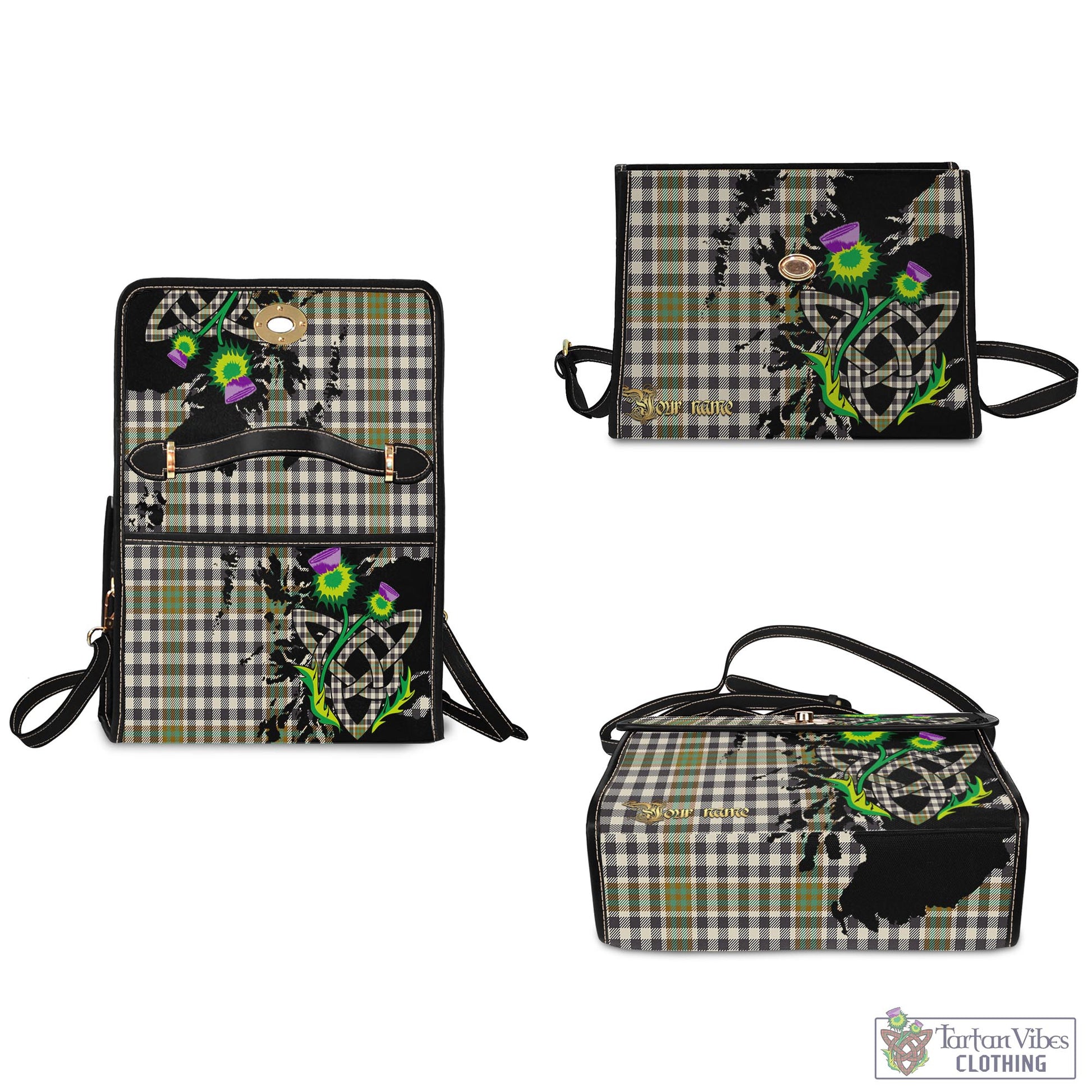 Tartan Vibes Clothing Burns Check Tartan Waterproof Canvas Bag with Scotland Map and Thistle Celtic Accents