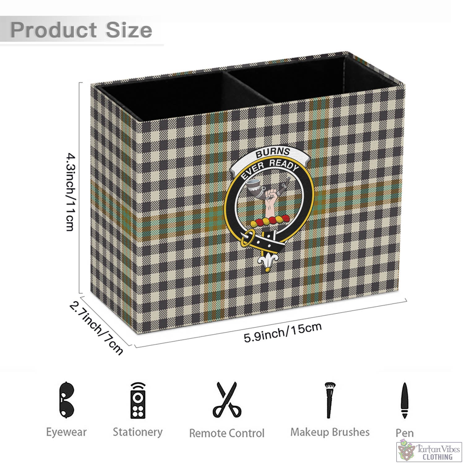 Tartan Vibes Clothing Burns Check Tartan Pen Holder with Family Crest