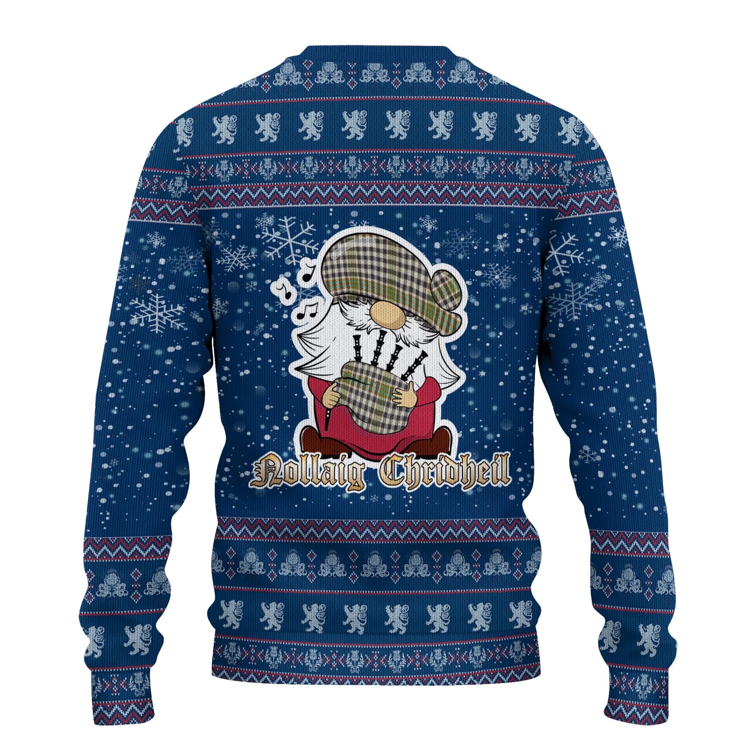 Burns Check Clan Christmas Family Knitted Sweater with Funny Gnome Playing Bagpipes - Tartanvibesclothing