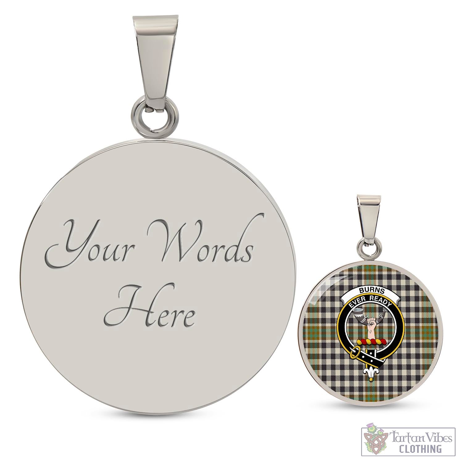 Tartan Vibes Clothing Burns Check Tartan Circle Necklace with Family Crest